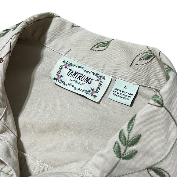 VTG Y2K Tantrums Tan & Multicolored Floral Embroidered Lightweight Jacket L - Picture 8 of 8